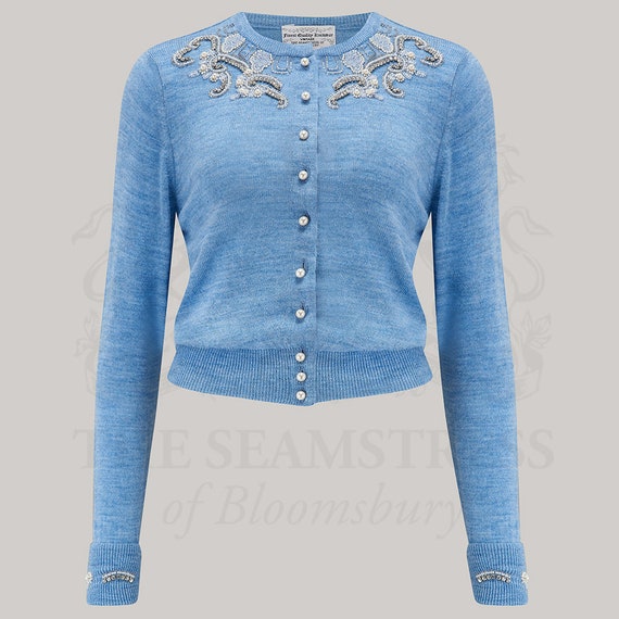 Hand Beaded Cardigan in Blue Marl by 