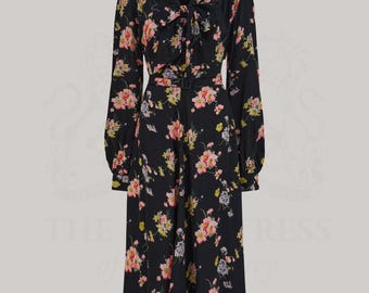 Eva Dress in Black Mayflower | Vintage 1940s Women's Style | the Seamstress  of Bloomsbury - Etsy