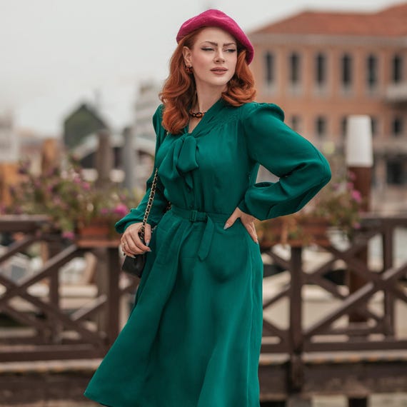 Eva Dress in Hampton Green | Vintage 1940s Women's Style | the Seamstress  of Bloomsbury - Etsy