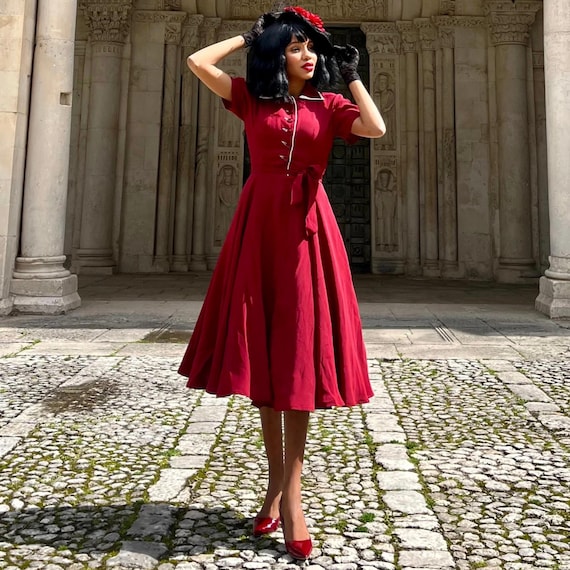 women's windsor dresses Mae Dress in Wine | Vintage 1940s Style | the Seamstress of Bloomsbury shoulders and also with chic stops along the skirt and waist Introducing the Windsor Luxe Dress