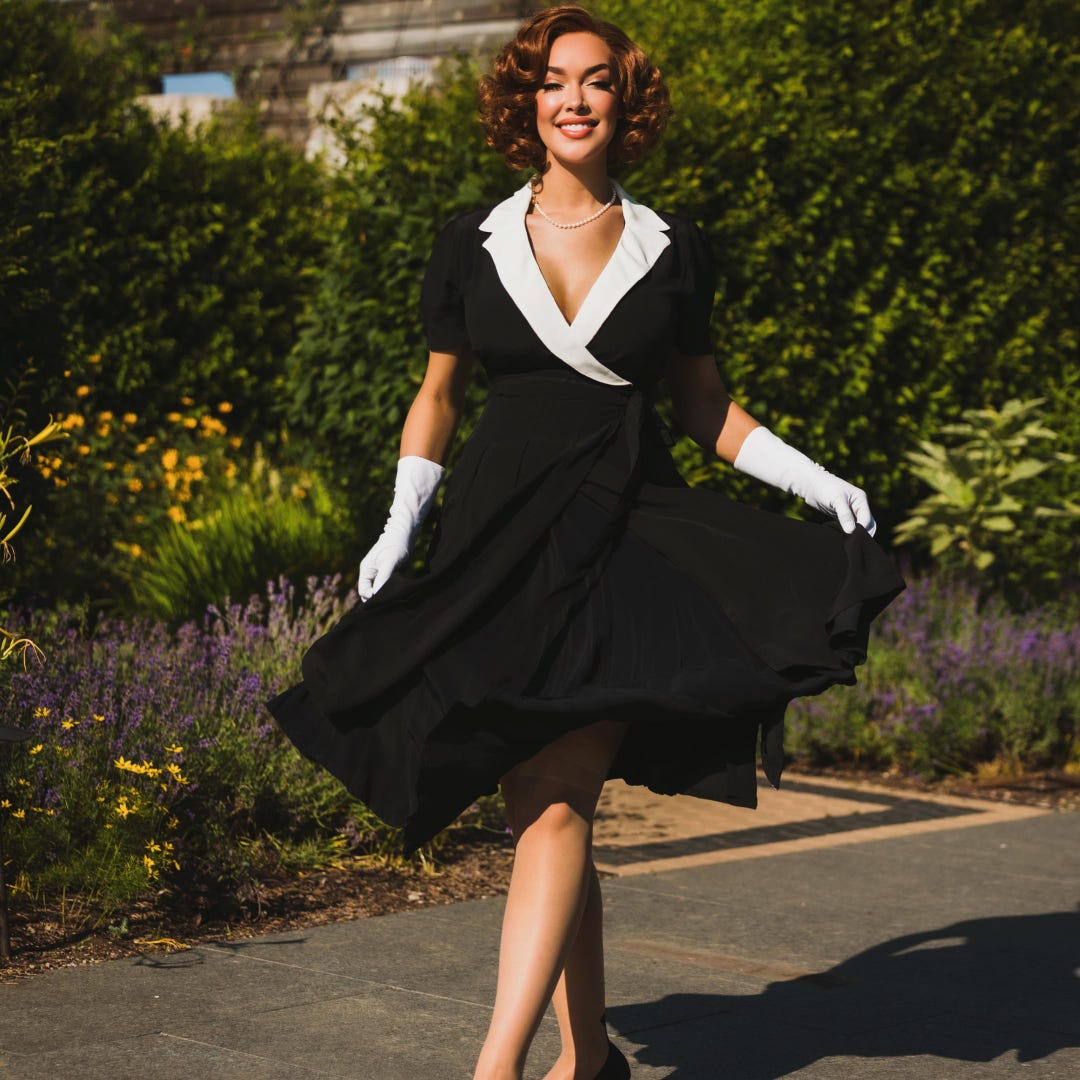 Peggy Wrap Dress in Black with Ivory Collar | Vintage 1940s Women's Style | The Seamstress of Bloomsbury Peggy Wrap Dress in Black with Ivory Collar | Vintage 1940s Women's Style | The Seamstress of Bloomsbury