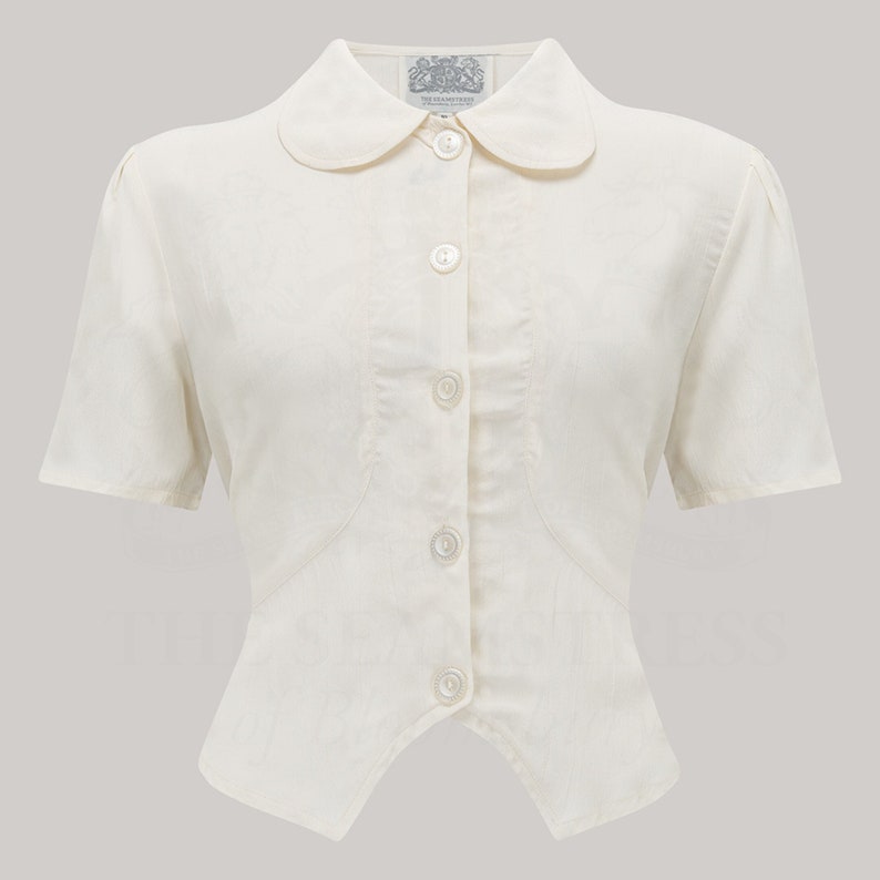 1940s Blouses, Tops, Shirts, Knitwear     Andrea Blouse in Cream by The Seamstress of Bloomsbury | Authentic Vintage 1940s Style  AT vintagedancer.com