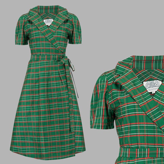 Peggy Wrap Dress in Green Check Taffeta | Vintage 1940s Women's Style | The Seamstress of Bloomsbury Peggy Wrap Dress in Green Check Taffeta | Vintage 1940s Women's Style | The Seamstress of Bloomsbury