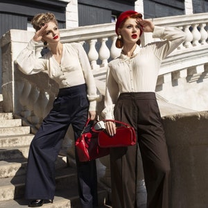 Tailored Audrey Trousers | High Waisted, Wide Leg Women's Trousers by The Seamstress of Bloomsbury | 1940s Authentic Vintage Style