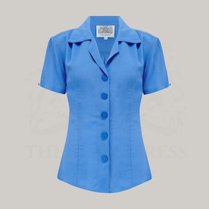Grace Bluse in Palace Blau | Vintage 1940er Jahre Stil Damen Bluse | Die Näherin von Bloomsbury