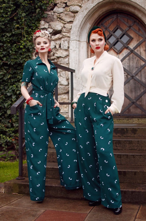 Lauren Siren Suit in Slipper Atomic Satin Print by the Seamstress of  Bloomsbury Authentic Vintage 1940's Style -  UK