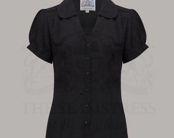 Camicetta Judy color nero liquirizia / Camicetta da donna in stile vintage anni '40 / La sarta di Bloomsbury
