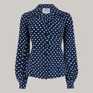 Poppy Bluse in Navy Polka | Vintage 1940er Jahre Stil Damen Bluse | Die Näherin von Bloomsbury