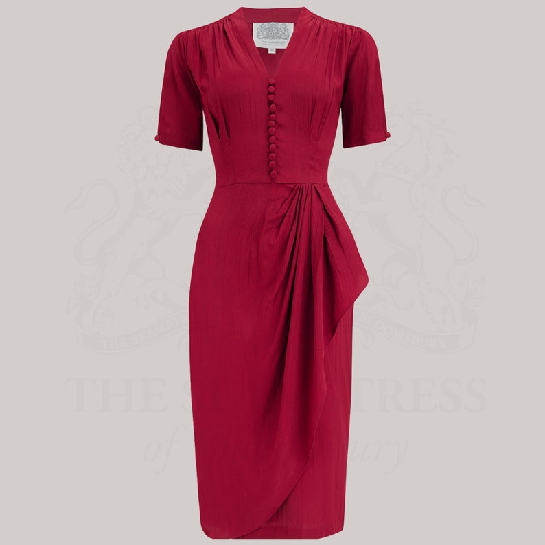 1940s Clothing & 40s Fashion or Women     Mabel Dress in Windsor Wine by The Seamstress of Bloomsbury | Authentic Vintage 1940s Style  AT vintagedancer.com