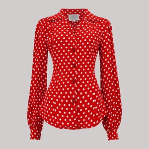 Poppy Bluse im roten Tupfen | Vintage 1940er Jahre Stil Damen Bluse | Die Näherin von Bloomsbury