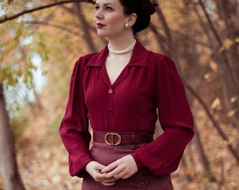 Poppy Blouse in Windsor Wine | Vintage 1940s Women's Style | The Seamstress of Bloomsbury