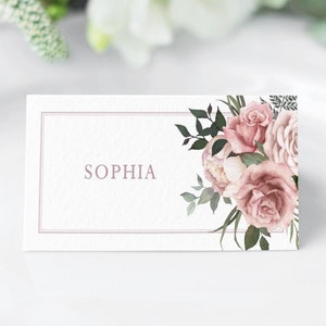 Dusty Pink Rose Print Luxus Gefaltbare Tischkarte für die Hochzeit / Gedeck Namenskarte / Bedruckte Tischkarte 'NATALIA'