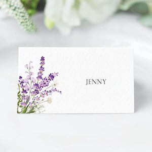 Pourpre et lilas fleur de lavande impression marque-place de mariage de luxe / nom de lieu plié / carte de cadre / carte de nom d'invité de mariage « PROVENCE »