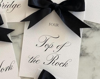 Customised Wedding Table Name Card with Black Bow