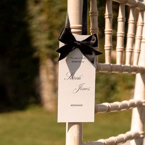 Wedding Reserved Seating Chair Tag with Black Bow