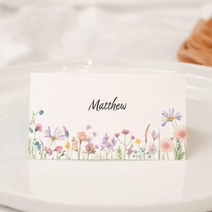 10 cartes de nom de lieu pliées vierges roses, lilas et pêche au design de fleurs sauvages/carte de lieu de mariage de luxe/étiquette de plat de fête « FLEUR »