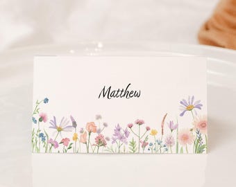 Wildflower Party Place Cards | Table Place Name Setting Card - 10 x Pack of Blank Cards