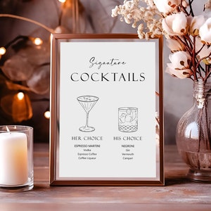 Plaque signature moderne en noir et blanc pour cocktails / plaque pour boissons pour elle et lui / plaque de menu de bar de mariage « ZARA »