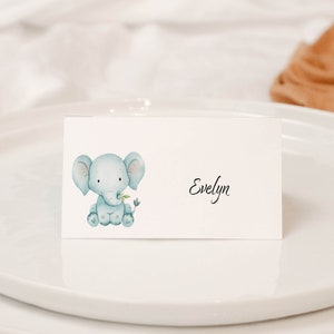 10 x Grauer Baby Elefant Druck Blanko Tischkarte / Babyparty Platzkarte / Babyparty Gedeck / Safari Party Platzkarte 'NELLY'