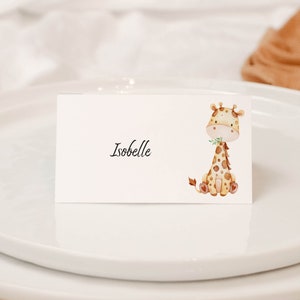 10 x Gelbe Giraffen Gedeck Tischkarte / Baby Shower Gedeck / Safari Party Tischkarte 'RAFFE'