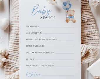 Blue Teddy Bear Baby Advice Cards | Baby Shower Activity