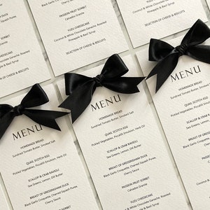 Black Satin Ribbon Bow Wedding Menu Card / Luxury Wedding Menu / Wedding Menu Choices Card / Wedding Menu with Bow  'ZARA'