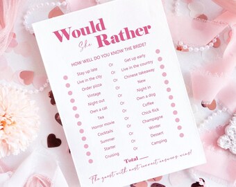 Pink 'Would She Rather' Hen Party Game Cards | 'This or That' Bridal Shower Icebreaker Activity
