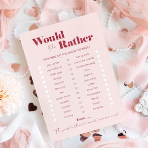 Blush Pink Hen Party Game Cards : Would She Rather Cards