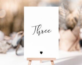 Black  Heart Design Wedding Table Number Card / Table Name Sign - 4"x6" / A6 Postcard Size 'VALENTINA'