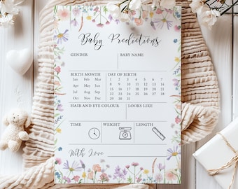 Wildflower Baby Predictions Cards | Guess Baby Stats - Baby in Bloom Baby Shower Game