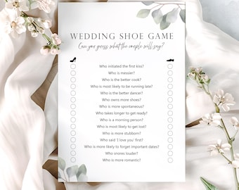 Eucalyptus Mr or Mrs Wedding Shoe Game Cards | Wedding Guest Activity