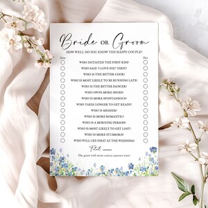 Cartes de jeu pour la mariée ou le marié fleurs sauvages bleues | Jeu de Chaussures de Mariage | Jeu de cartes Poule - Lot de 10 « Something Blue »