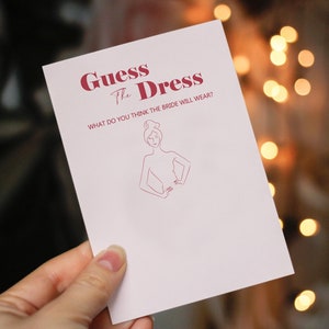 Cartes de jeu devinez la robe rose poudré et rouge | Cartes de jeu « Dessinez les robes » | Jeu de cartes EVJF pour la douche nuptiale - Lot de 10/15 cartes