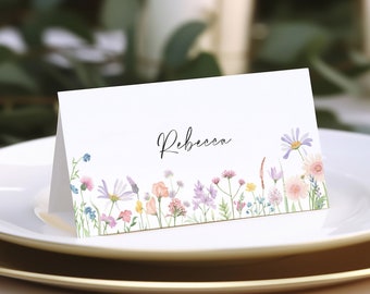 10 x melocotón, lila y rosa flores silvestres impresión en blanco plegado lugar tarjetas de nombre / tarjeta de configuración de lugar de boda de lujo / tarjeta de tienda de buffet 'FLEUR'