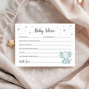 Grauer Baby-Elefant-Stern-Print Baby-Ratschläge | Hinweis für Mama und Papa | Ratschläge für Mama zu sein | Babypartyspiel 10er Set 'NELLY'