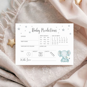 Grauer Baby-Elefant und Stern-Druck-Baby-Vorhersagen-Karten | Vorschaubilder für Baby | Baby Shower Party Spielkarte - 10er Kartenset 'NELLY'