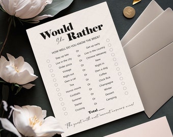 Would She Rather Game Cards / Who Knows the Bride Best Hen Party Game Card / Bridal Shower Game Card | PDF DOWNLOAD