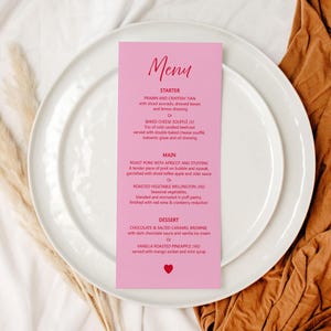 Rosa und rotes Herz Print Hochzeits-Gedeck Karte / Tischkarte / Hochzeitskarte / Hochzeitskarte / Hochzeitskarte / Hochzeitskarte / Hochzeitskarte ‘AMORE’