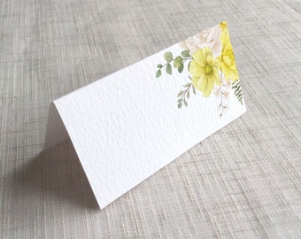 EVA | Yellow and White Floral Print Table Place Name Card / Guest Name Card - Blank Card Pack