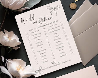 Black Bow Hen Party Game Cards | Would She Rather Bridal Shower Activity