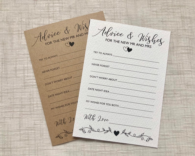 Advice and Wishes for the New Mr and Mrs Cards 10 / 20 / 50 Etsy UK