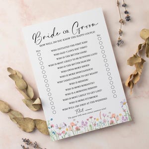 Rose et lilas fleurs sauvages mariée ou le marié, il a dit qu'elle a dit de jeu de carte de fête de poule / jeu de douche nuptiale - lot de 10/15 cartes