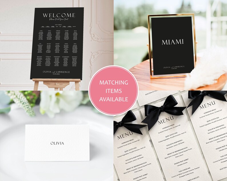 Modern Black Long Table Wedding Seating Plan / Banquet Seating Chart