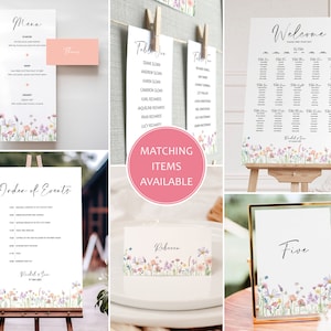 Lilac, Pink, Peach and Yellow Wildflower Print Wedding Seating Plan Cards / Table Plan Cards / Seating Chart Cards and Table Number FLEUR image 6