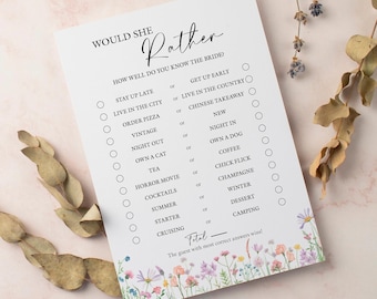 Floral Bridal Shower Game Cards | Would She Rather Hen Party Activity