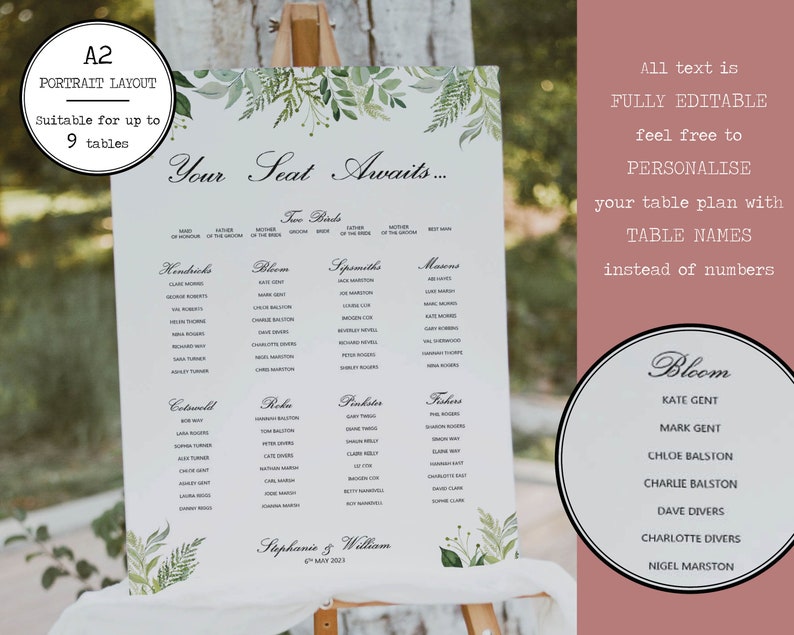 HELIGAN Leaf Print Wedding Table Plan / Seating Plan / - Etsy UK