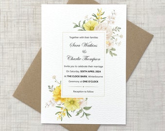 EVA | Yellow and White Floral Print 5"x7" Wedding Invitation / Evening Wedding Invitation