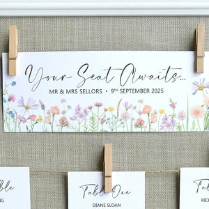 Lilac, Pink, Peach and Yellow Wildflower Print Wedding Seating Plan header Card