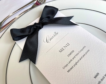 Personalised Wedding Menu Card with Bow | Table Place Setting Menu