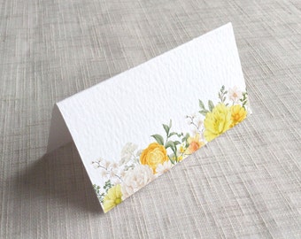 AVRIL | Yellow Daffodil and Rose Print Table Place Name Card / Guest Name Card - Blank Card Pack